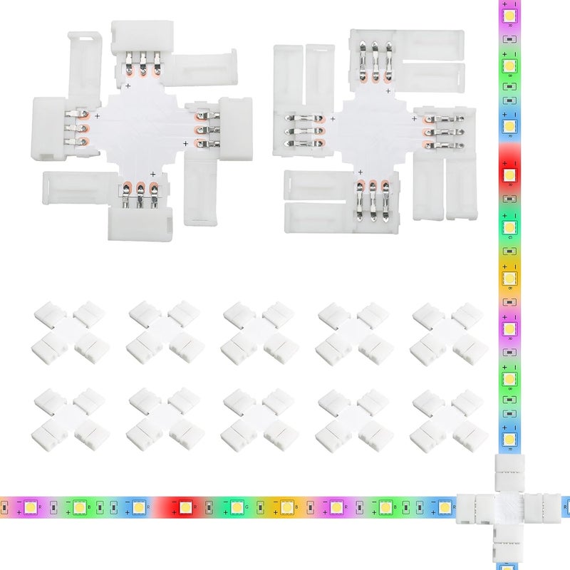 Yetaida 10PCS 3-Pin LED Strip Connectors, 8mm X-Shaped Corner Light Connectors Solderless, Extendable Terminal Adapters for WS2811 WS2812 WS2812b RGB LED Strip Lights, Ideal for Various DIY Projects - Image 1